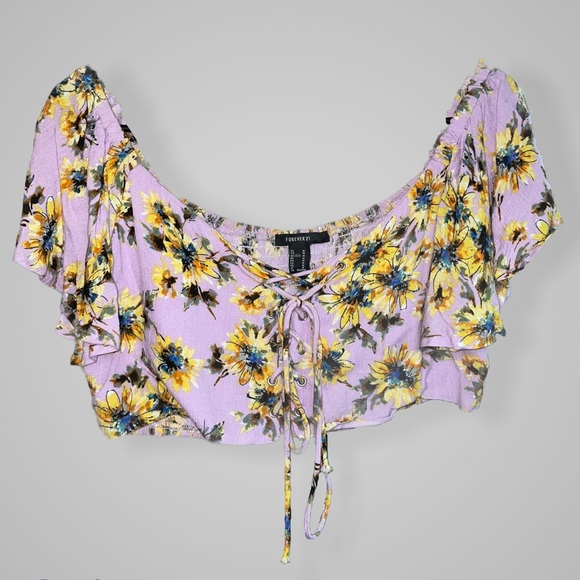 Forever 21 Tops - FOREVER 21 Purple Floral Crop Top